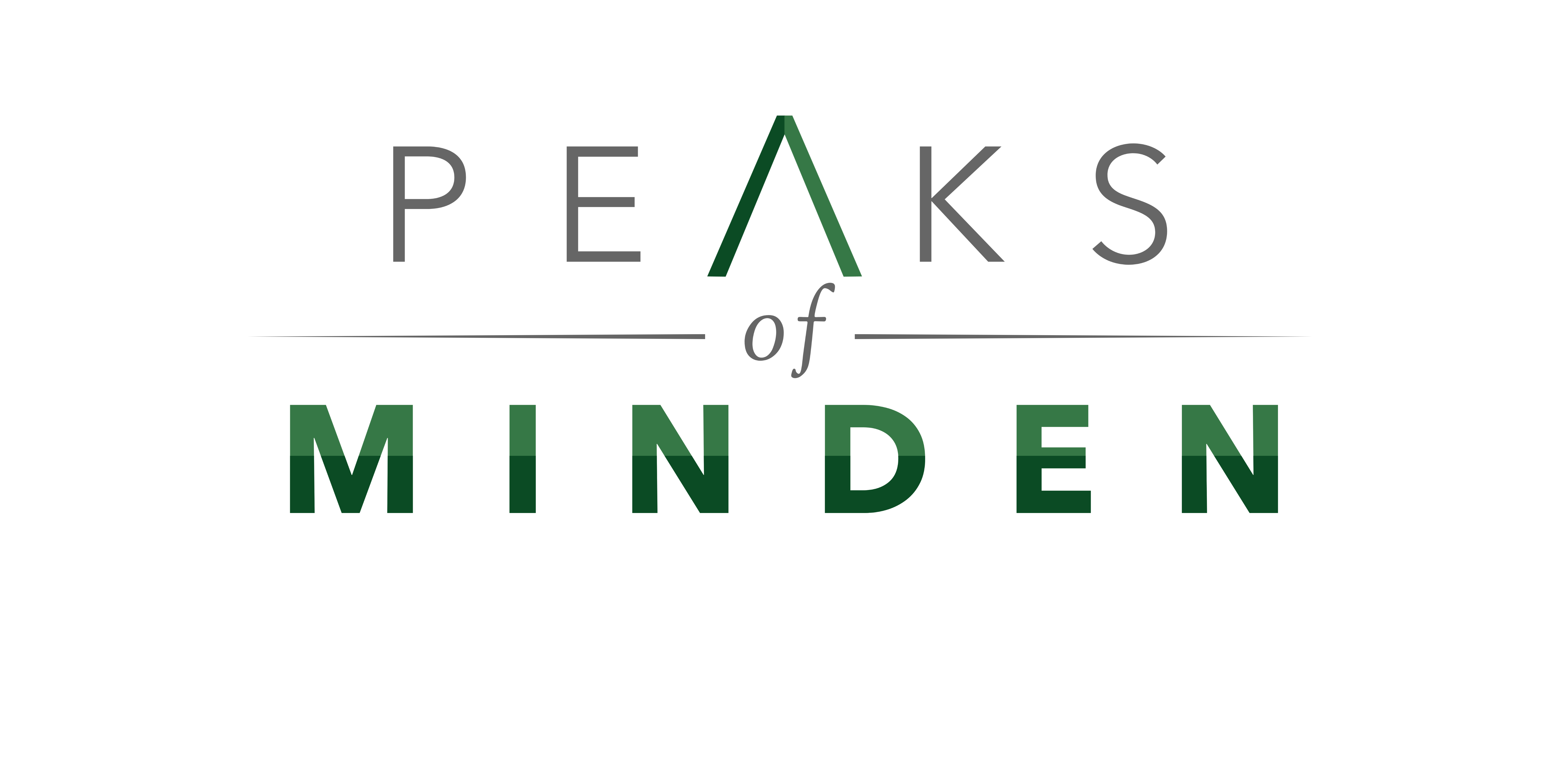 The image displays the text "PEAKS of MINDEN" in a stylized font.